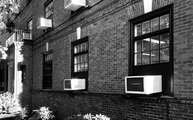 Window AC units in windows of a building