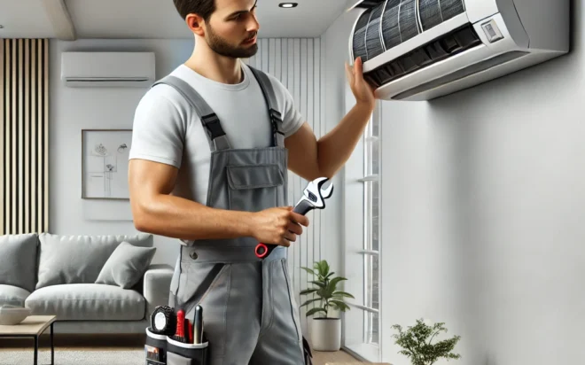 Brooklyn's Best AC technician installing a mini-split AC unit in a customer's home